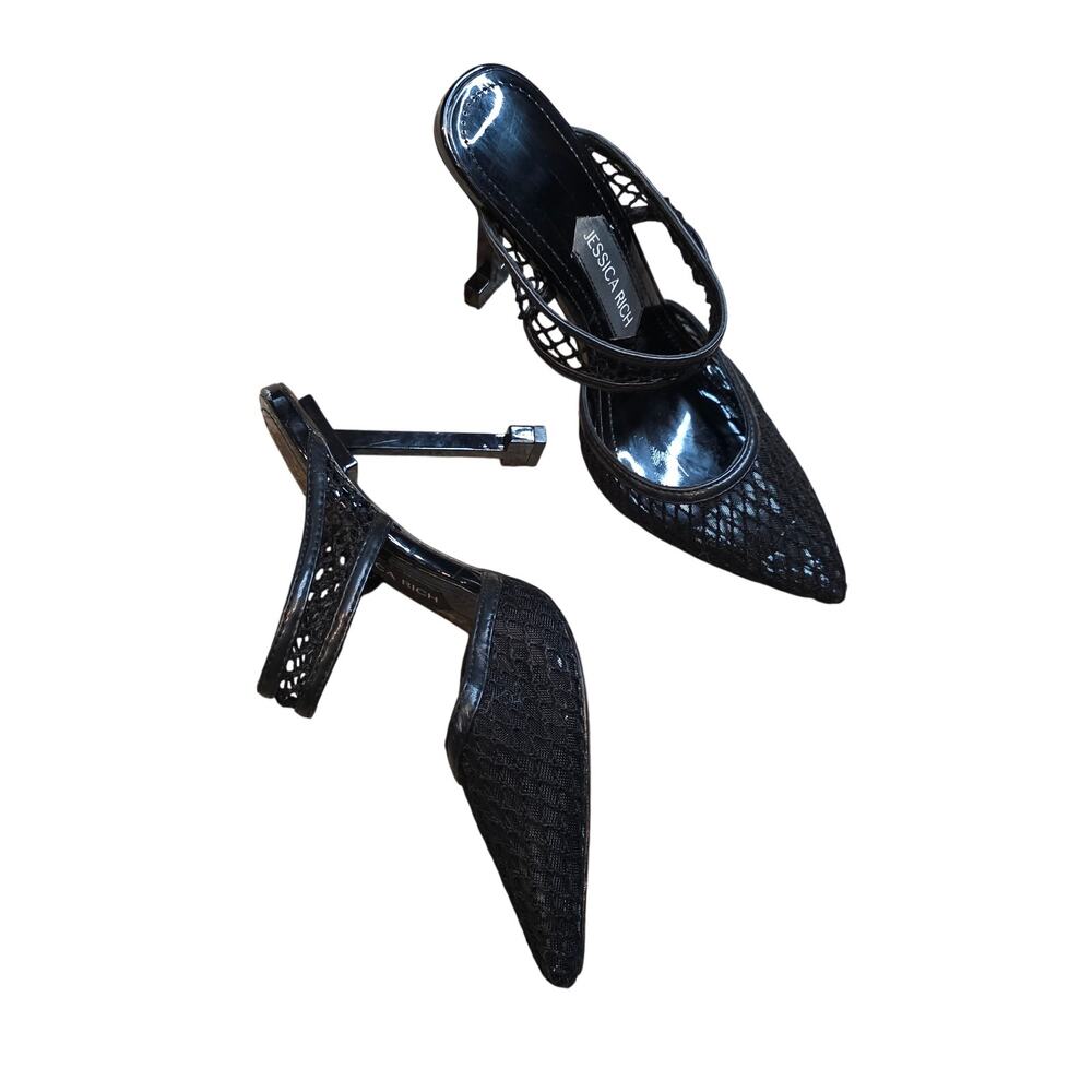 Jessica Rich, Ysabelle stiletto, fishnet pointed toe‎ black slip on pumps sz 7